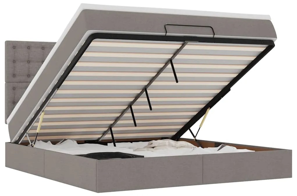 vidaXL Οθωμανικό κρεβάτι με στρώμα & LEDs Taupe 180x200cm ύφασμα