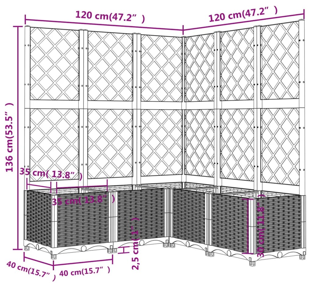 Ζαρντινιέρα Κήπου με Καφασωτό Μπλε Γκρι 120x120x136 εκ από PP 318257