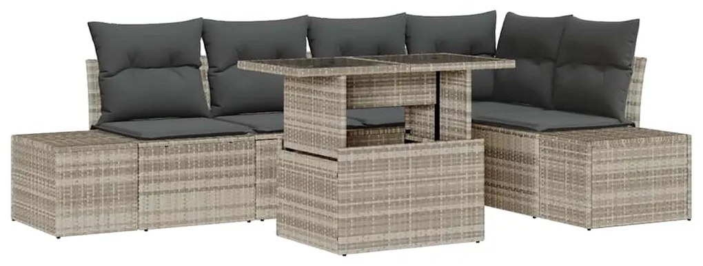 vidaXL Σετ Καναπέ Κήπου με μαξιλάρι 6 pcs Ανοιχτό γκρι Πολυ ράταν