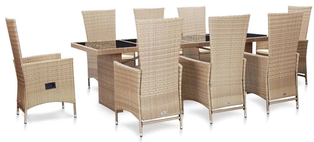 vidaXL Σετ Τραπεζαρίας Εξ. Χώρου 9 τεμ. Μπεζ Συνθ. Ρατάν με Μαξιλάρια