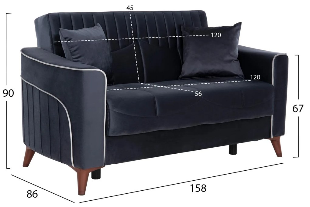 Καναπές - Κρεβάτι Portman 2θέσιος Γκρί - Μπλέ 158x86x90Υ εκ. 158x86x90 εκ.