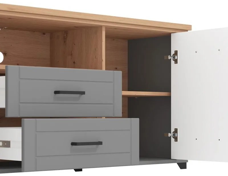 Έπιπλο Τηλεόρασης Valencia TV 160 Γκρί Γραφίτης - Artisan Oak - Γκρί Μάτ 161x41x66.5 εκ. 161x41x66.5 εκ.
