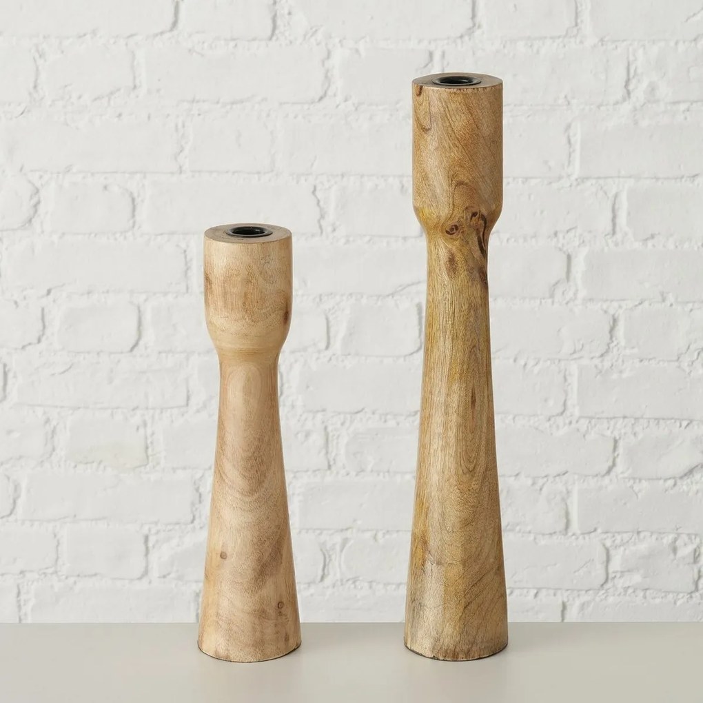 Κηροπήγιο Σετ 2τμχ Ξύλινο Mango Natural 7x30εκ.-8x40εκ. Caldeas MSA 20-25-337