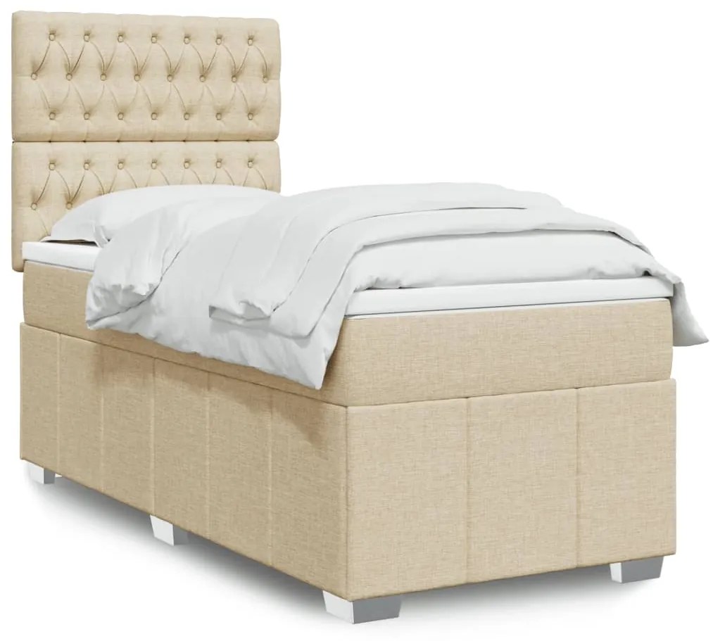 vidaXL Κρεβάτι Boxspring με Στρώμα Κρεμ 90x200 εκ.Υφασμάτινο