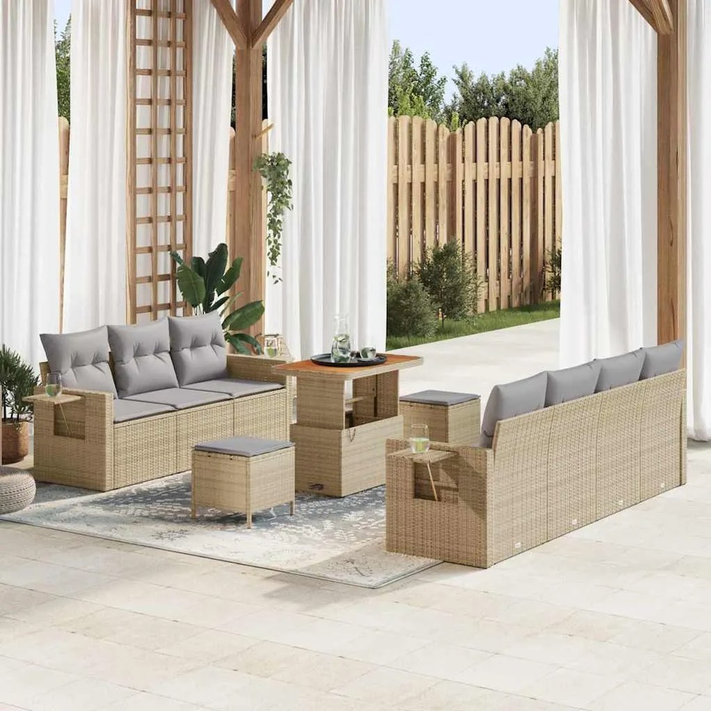 vidaXL Σετ Καναπέ Κήπου 10 pcs Μπεζ συνθετικό ρατάν