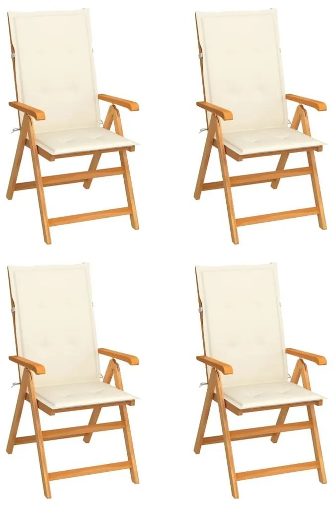 Καρέκλες Κήπου 4 τεμ. από Μασίφ Ξύλο Teak με Κρεμ Μαξιλάρια - Κρεμ