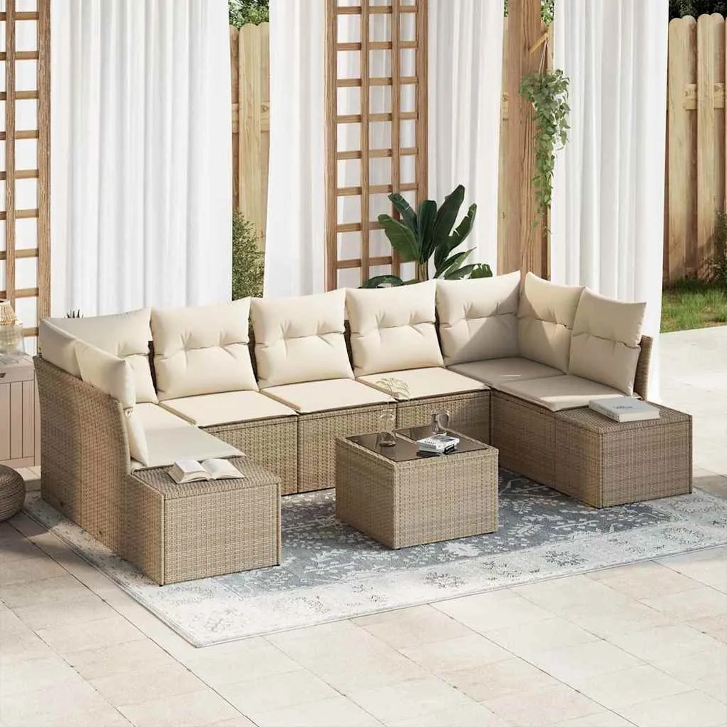vidaXL Σετ Καναπέ Κήπου 8 pcs Μπεζ Πολυ ράταν