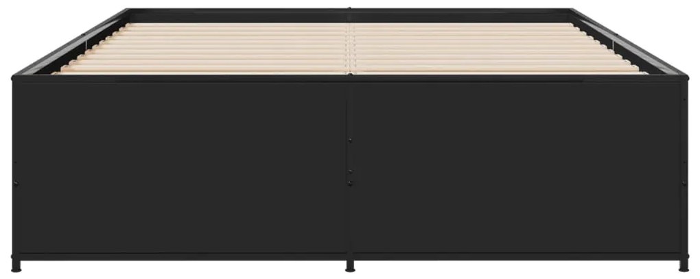 vidaXL Πλαίσιο Κρεβατιού Μαύρο 135x190 εκ. Επεξ. Ξύλο &amp; Μέταλλο