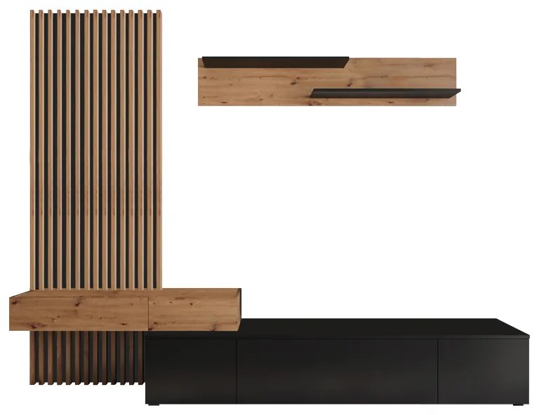 Σύνθετο σαλονιού Litende pakoworld μαύρο-sonoma μελαμίνης 249.5x42x199.5εκ