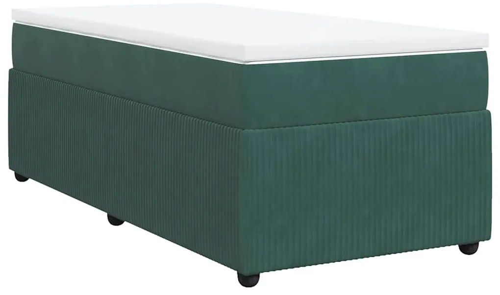 vidaXL Κρεβάτι Boxspring με Στρώμα Σκούρο Πράσινο 80x200 εκ. Βελούδινο