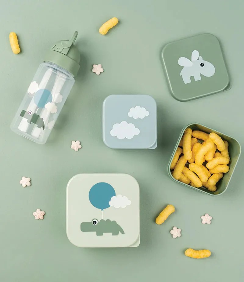 Σετ Μπολ Με Καπάκι Done By Deer 3τεμ. Happy Clouds Green