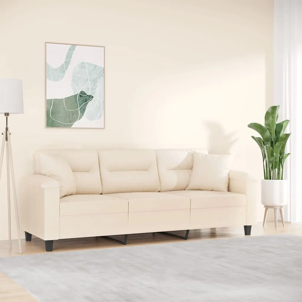 vidaXL Καναπές Τριθέσιος Beige 180 εκ. από Μικροΐνες με Μαξιλάρια