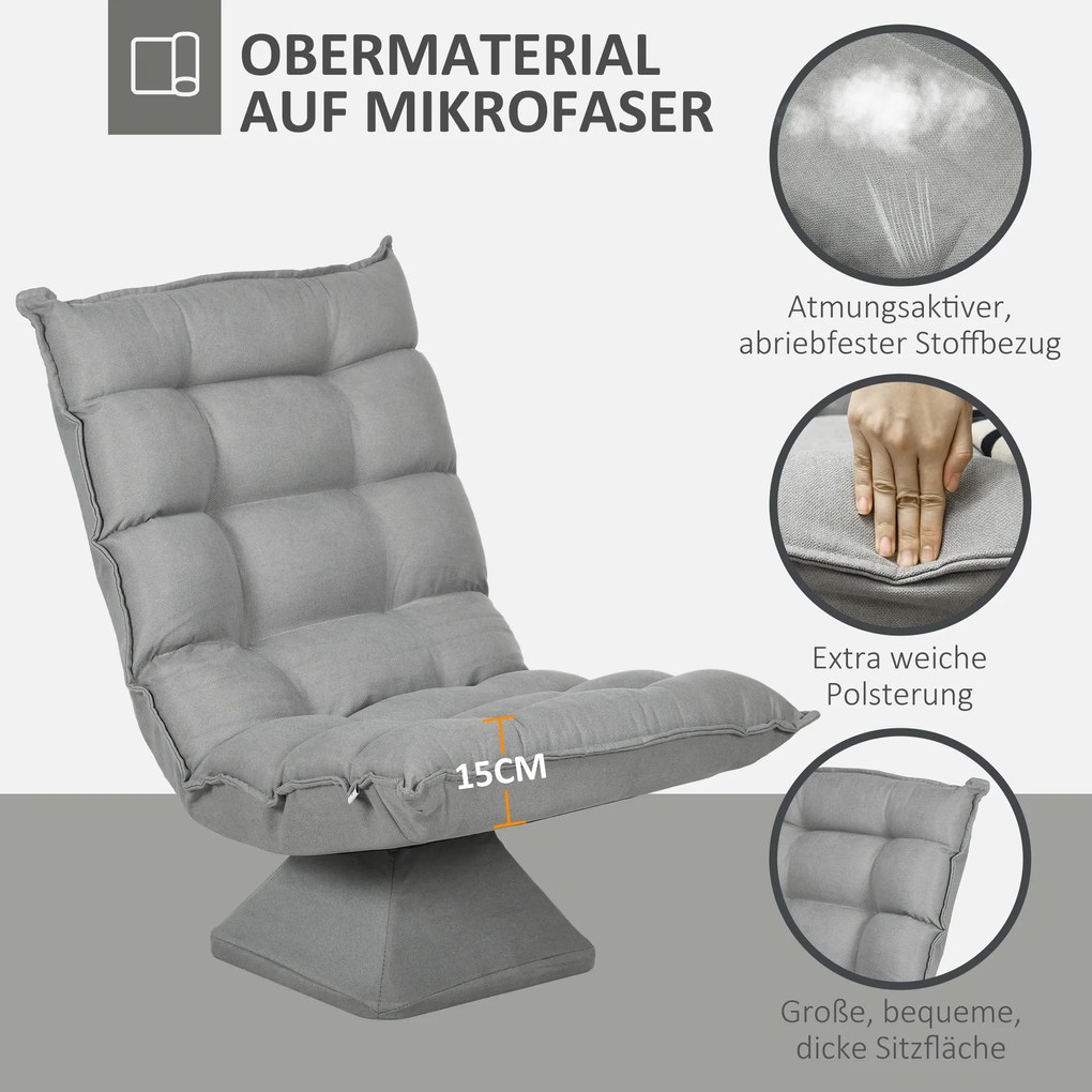 HOMCOM Πολυθρόνα ανάκλισης, περιστρεφόμενη, βελούδινη όψη, 62 cm x 70 cm x 95 cm, Ανοιχτό γκρι