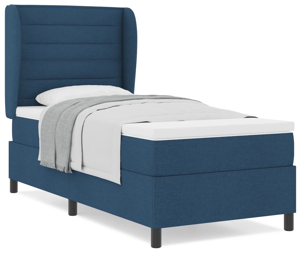 vidaXL Κρεβάτι Box Spring με Στρώμα Μπλε 90x200 εκ. Υφασμάτινο