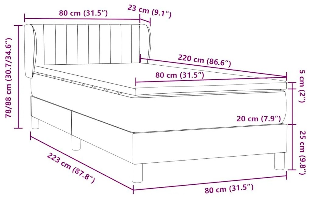 Box Spring κρεβάτι με στρώμα σκούρο πράσινο 80x220εκ. Βελούδινο - Πράσινο