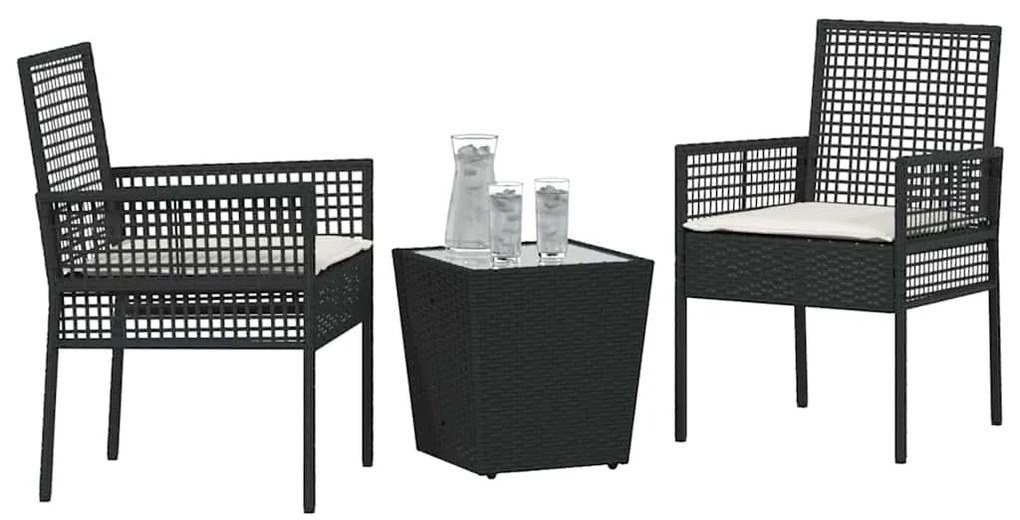 vidaXL Σετ Μπιστρό Κήπου 3 pcs Μαύρο Πολυ ράταν