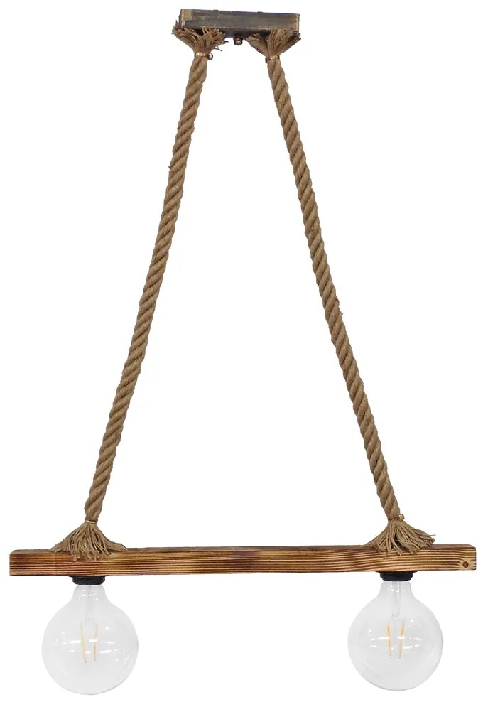 Φωτιστικό Οροφής Δίφωτο Heronia Raga Rope 31-1222 Rope/Natural Wood