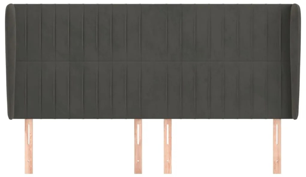 Κεφαλάρι με Πτερύγια Σκούρο Γκρι 163x23x118/128 εκ. Βελούδινο - Γκρι