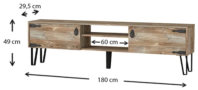Έπιπλο τηλεόρασης Costa Megapap χρώμα vintage patik - μαύρο 180x29,5x49εκ.