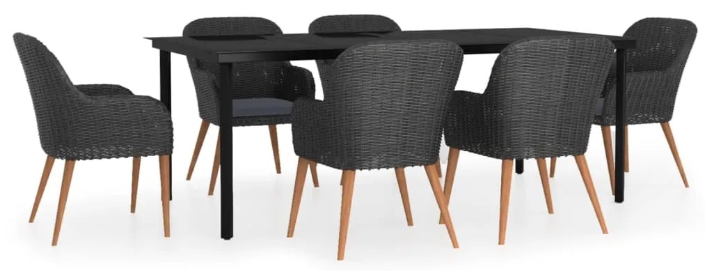 vidaXL Σετ Τραπεζαρίας Κήπου 7 Τεμαχίων Μαύρο με Μαξιλάρια