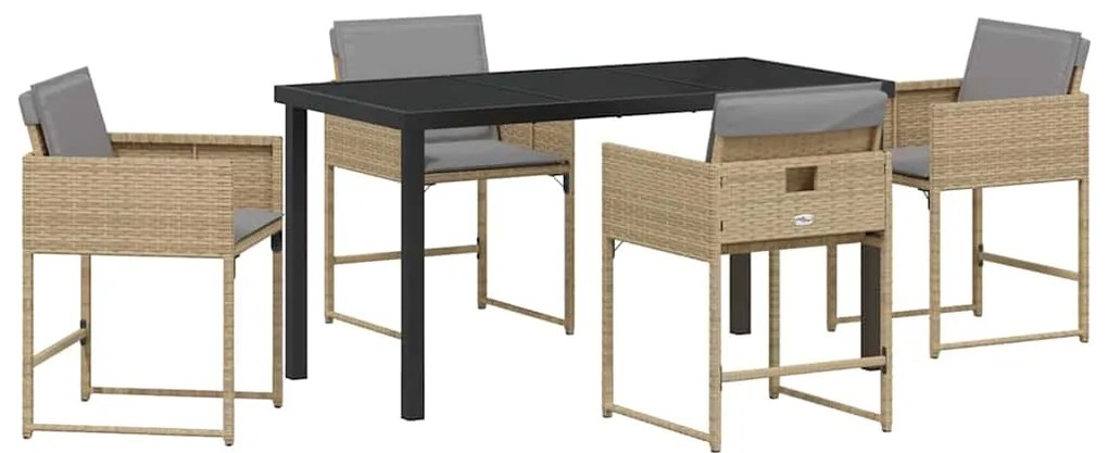 vidaXL Σέτ φαγητού για κήπο με μαξιλάρι 5 pcs Μπεζ συνθετικό ρατάν