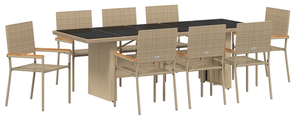 vidaXL Σέτ φαγητού για κήπο 9 pcs Μπεζ 240 x 90 εκ.