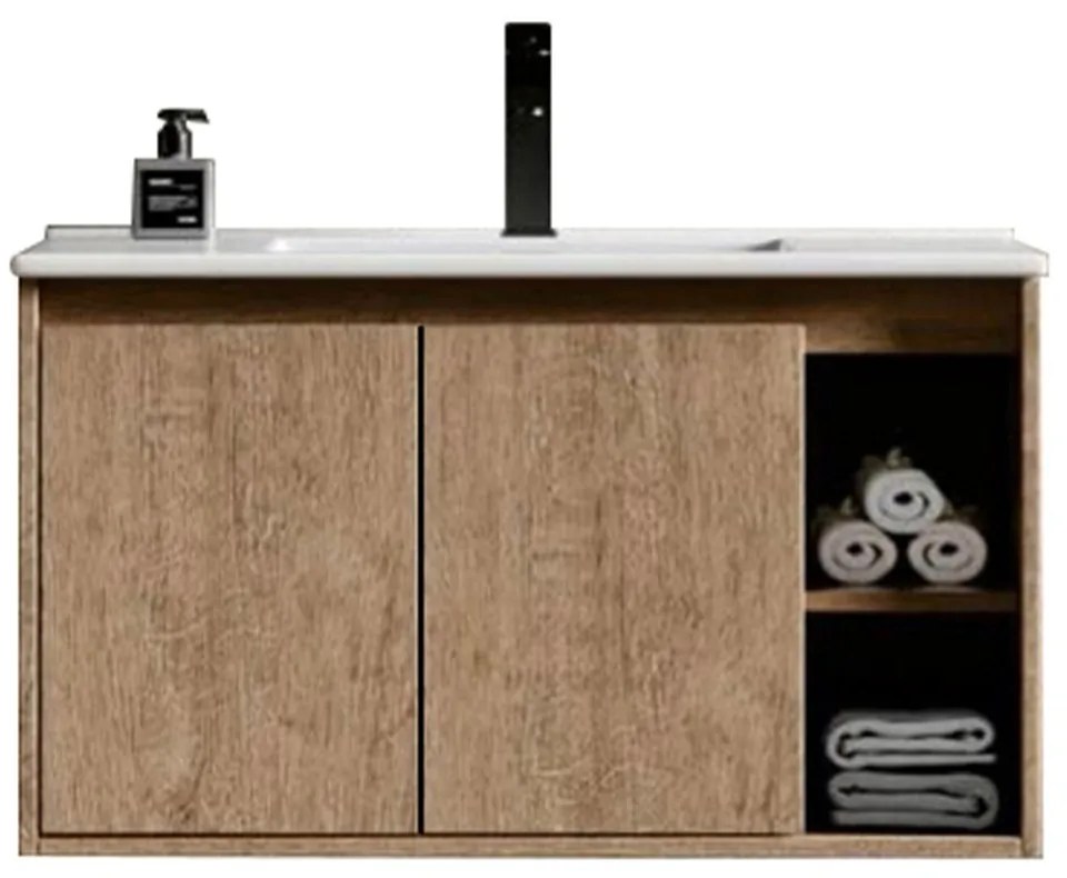 Έπιπλο Μπάνιου Πάγκος Με Νιπτήρα Rea 80 S3BREA080CAP 78x46x43cm Capuccino Ξύλο,Πορσελάνη