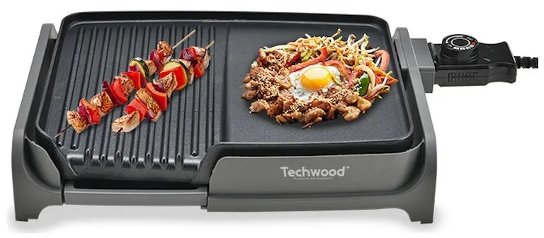 Techwood TTG-3326/2, 1600W, 33x26 cm, Αντικολλητική επίστρωση, Θερμοστάτης, Μαύρο