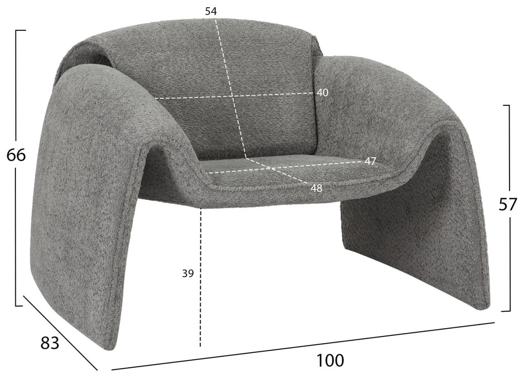 Πολυθρόνα LAFORGE C9679.01 Μεταλλικός Σκελετός με Γκρί Μπουκλέ Ύφασμα 100x83x66Υεκ. 100x83x66 εκ.