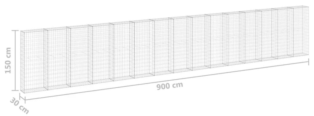 Συρματοκιβώτιο Τοίχος 900x30x150 εκ. Γαλβαν.Χάλυβας + Καλύμματα - Ασήμι