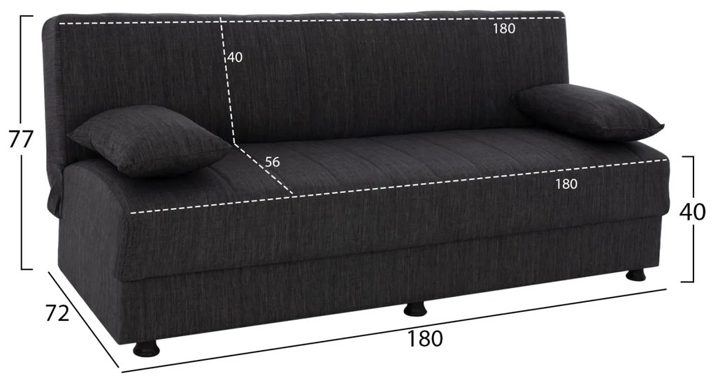 Καναπές - Κρεβάτι C3239.03 3θέσιος Γκρί 180x72x77 εκ. 180x72x77 εκ.