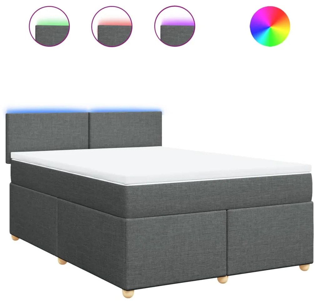 vidaXL Κρεβάτι Boxspring με Στρώμα Σκούρο Γκρι 160x200 εκ Υφασμάτινο