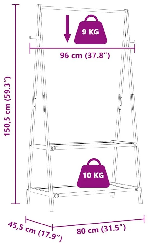 Κρεμάστρα Ρούχων με Ράφια 96x45,5x150,5 εκ. Μπαμπού - Καφέ