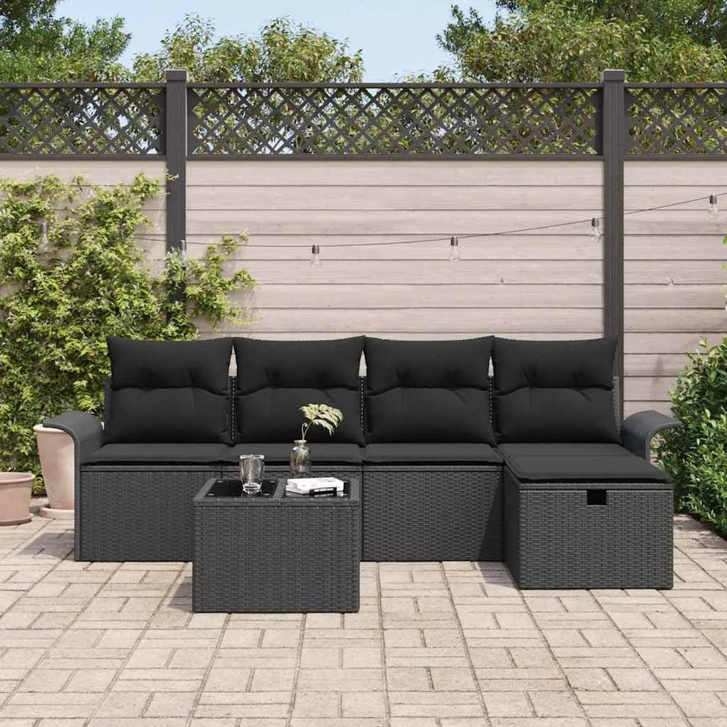 vidaXL Σετ Καναπέ Κήπου 6 pcs Μαύρο 251 x 117 x 85 εκ. Πολυ ράταν