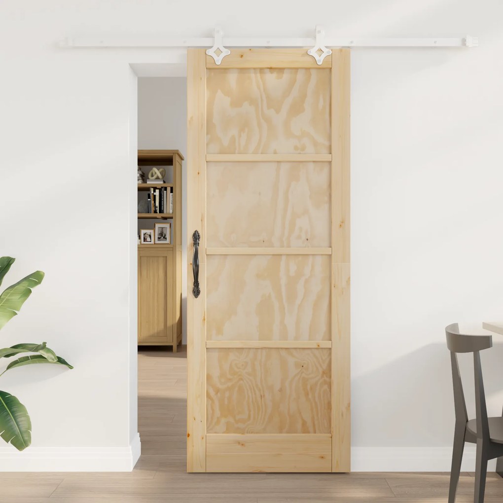 vidaXL Συρόμενη Πόρτα με Σετ Εξαρτημάτων 78x202 εκ. Μασίφ Ξύλο Πεύκου