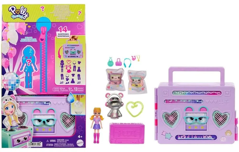 Κούκλα Polly Pocket HRD65 Disco Dance Fashion Reveal Βαλιτσάκι Purple Mattel