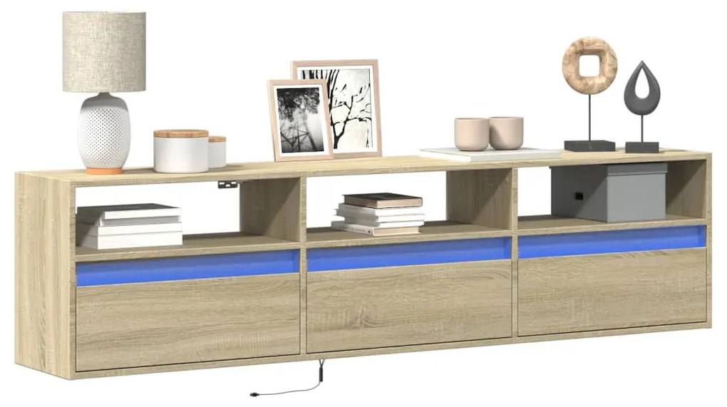 Έπιπλο Τοίχου Τηλεόρασης με LED Sonoma Δρυς 180x31x45 εκ.