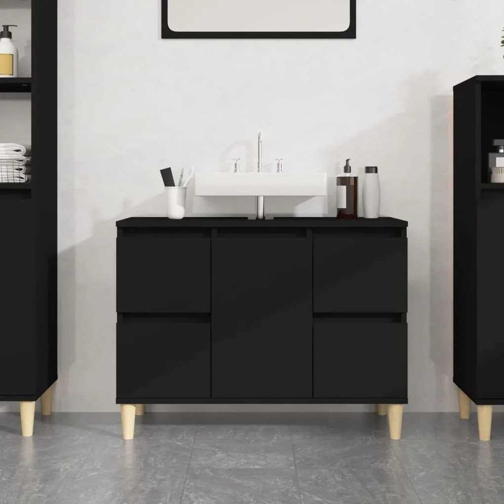Ντουλάπι Νιπτήρα Μαύρο 80 x 33 x 60 εκ. Επεξεργασμένο Ξύλο - Μαύρο