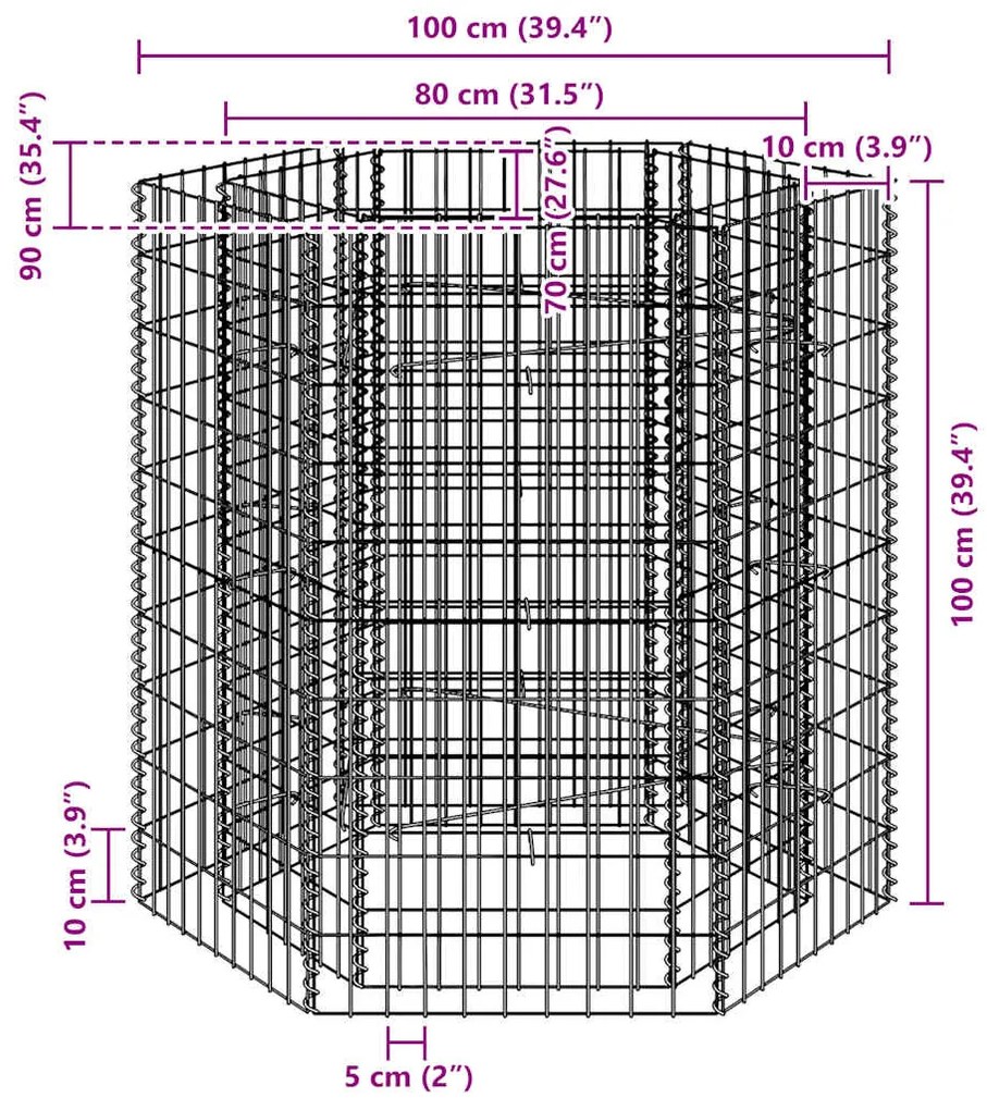 vidaXL Συρματοκιβώτιο - Γλάστρα Υπερυψωμένη Εξάγωνη 100 x 90 x 100 εκ.