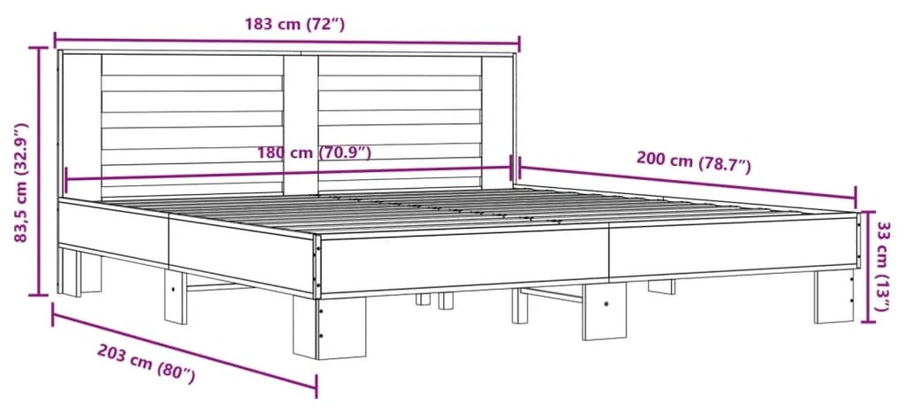 Πλαίσιο Κρεβατιού Καπνιστή Δρυς 180x200εκ. Επεξ. Ξύλο &amp; Μέταλλο - Καφέ