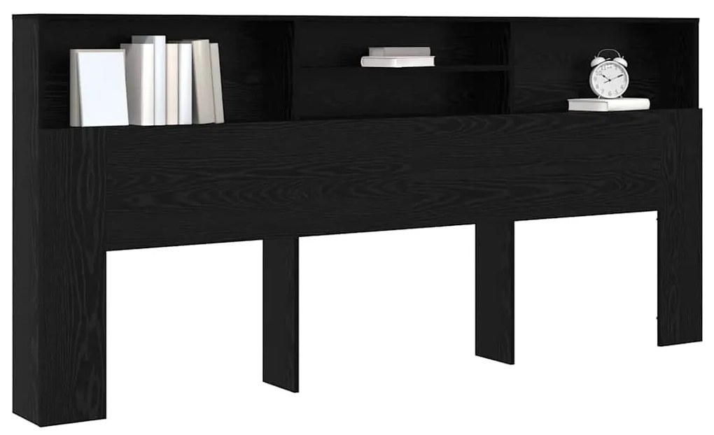vidaXL Κρεβάτι με Κεφαλάρι με ράφι Μαύρη δρυς 220 x 19 x 101.5 εκ