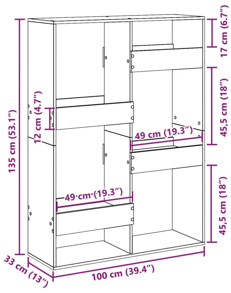 Βιβλιοθήκη/Διαχωριστικό Χώρου Λευκό 100x33x135 εκ. Επεξ. Ξύλο - Λευκό