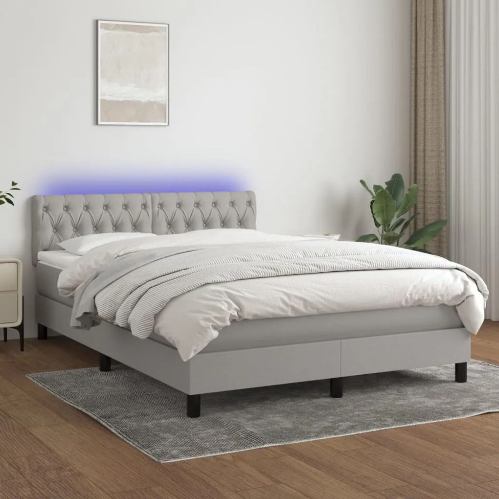 vidaXL Κρεβάτι Boxspring με Στρώμα &amp; LED Αν.Γκρι 140x190εκ. Υφασμάτινο