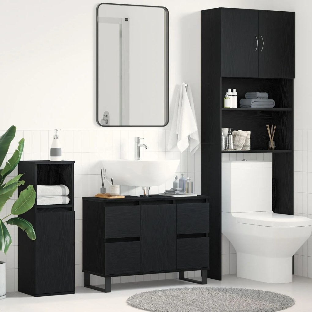 vidaXL Ντουλάπι για νιπτήρα Μαύρο Δρυς 80x33x60 εκ Επεξεργασμένο ξύλο