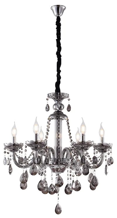 Artekko Chandelier Πολυέλαιος 6φωτος Ανθρακί Κρύσταλλο (60x60x70)cm - 023-3018