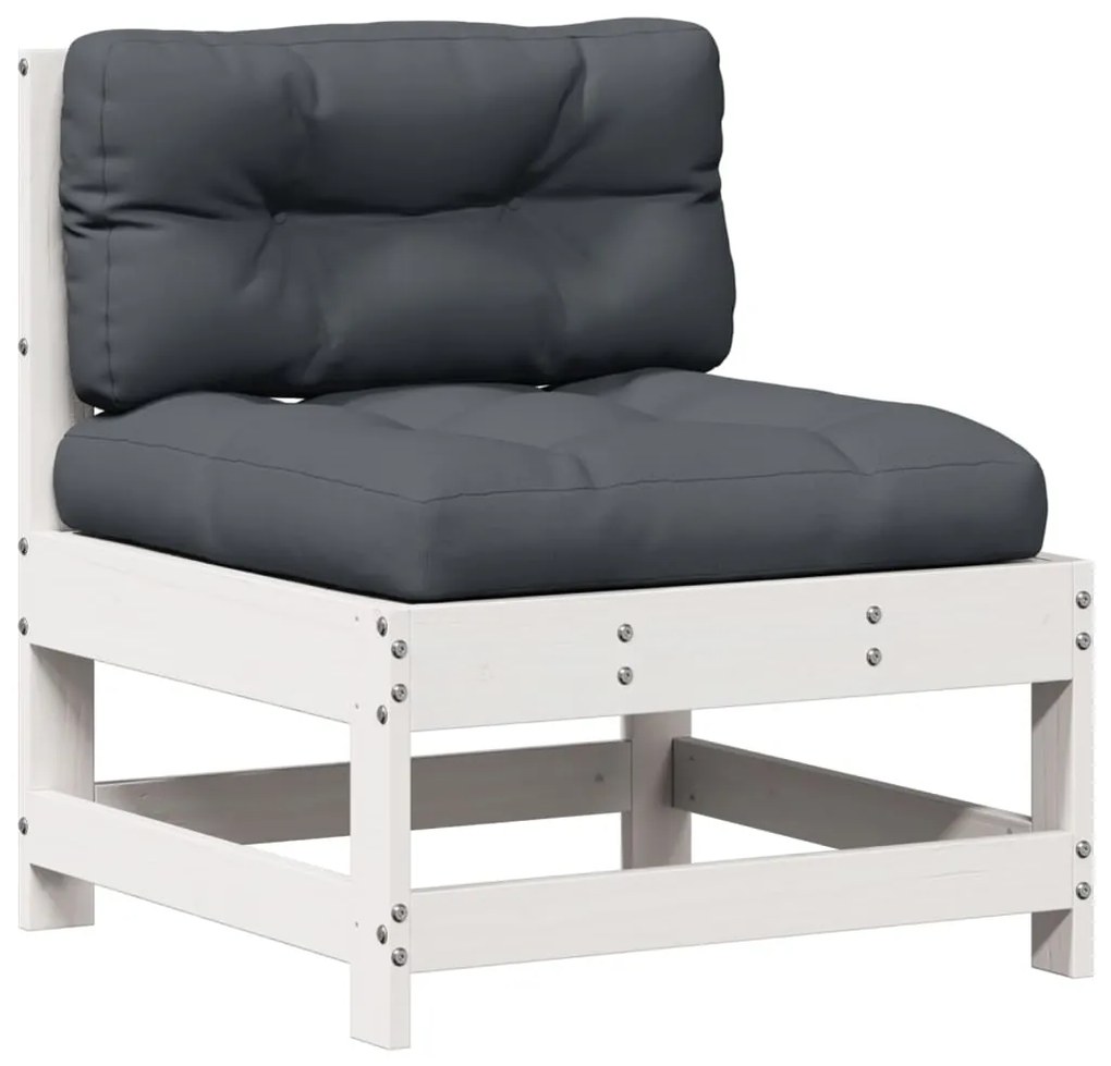 vidaXL Σαλόνι Κήπου Σετ 5 Τεμαχίων Λευκό Μασίφ Ξύλο Πεύκου &amp; Μαξιλάρια