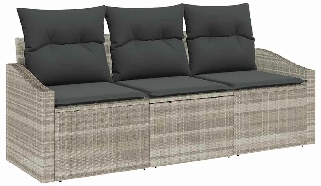 vidaXL Σετ Καναπέ Κήπου 3 pcs Ανοιχτό γκρι Πολυ rattan, βαμμένο ατσάλι