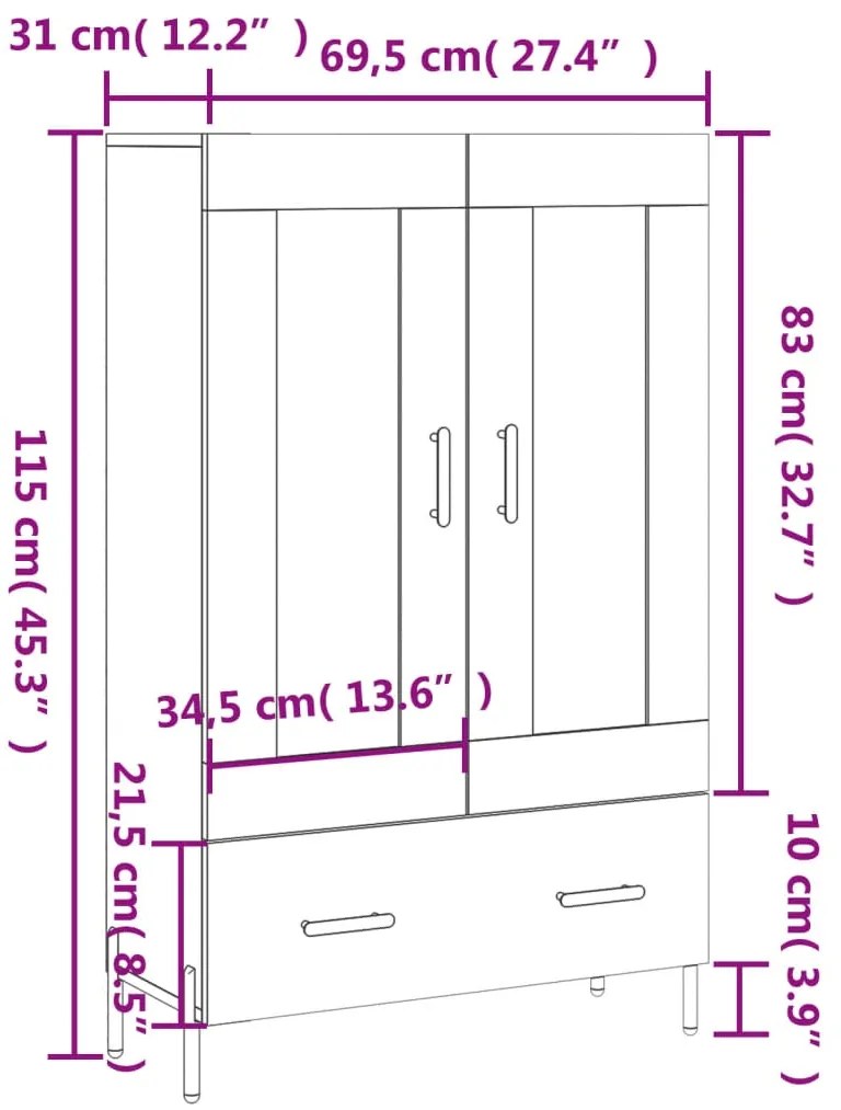 Ντουλάπα Sonoma Δρυς 69,5 x 31 x 115 εκ. από Επεξεργασμένο Ξύλο - Καφέ