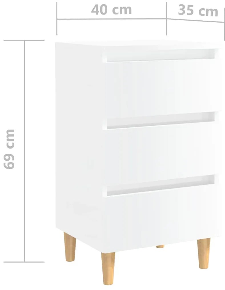 vidaXL Κομοδίνο Γυαλιστερό Λευκό 40x35x69 εκ. με Μασίφ Ξύλινα Πόδια