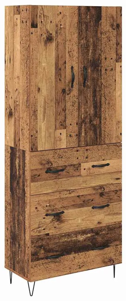 vidaXL Highboard με συρτάρι 2 pcs Παλιό ξύλο Μηχανική ξυλεία και γυαλί